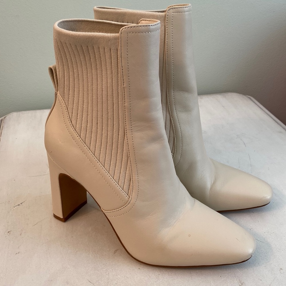 Vince Camuto Starla’s Ribbed Cream Leather  heels boots